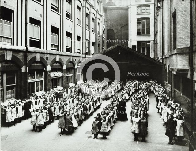 Assembly in the playground, Jews' Free School, Stepney, London, 1908. Artist: Unknown.