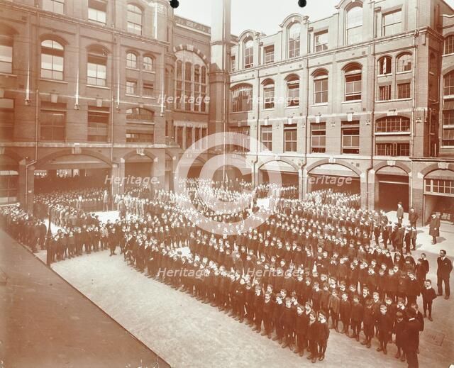 Assembly in the playground, Jews' Free School, Stepney, London, 1908. Artist: Unknown.