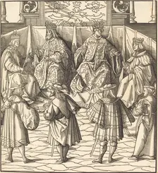 Assembly of Four Kings, in the foreground Four Men, 1514/1516. Creator: Leonhard Beck