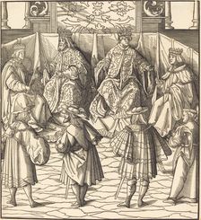 Assembly of Four Kings, in the foreground Four Men, 1514/1516. Creator: Leonhard Beck