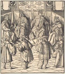 Assembly of Four Kings, in the foreground Four Men, 1514/1516. Creator: Leonhard Beck