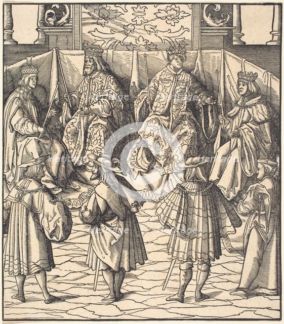 Assembly of Four Kings, in the foreground Four Men, 1514/1516. Creator: Leonhard Beck.