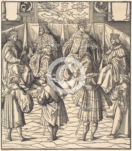 Assembly of Four Kings, in the foreground Four Men, 1514/1516. Creator: Leonhard Beck.