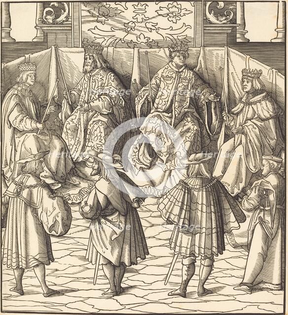 Assembly of Four Kings, in the foreground Four Men, 1514/1516. Creator: Leonhard Beck.