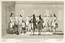 Assembly of Freemasons to initiate an apprentice, c1733. Creator: Unknown