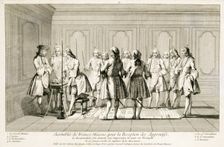 Assembly of Freemasons to initiate an apprentice, c1733. Creator: Unknown