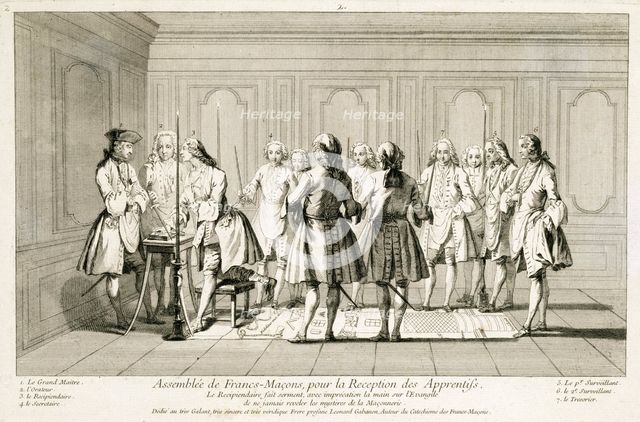 Assembly of Freemasons to initiate an apprentice, c1733. Creator: Unknown.