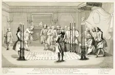 Assembly of Freemasons before the initiation of a master, c1733. Creator: Unknown