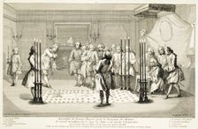Assembly of Freemasons before the initiation of a master, c1733. Creator: Unknown