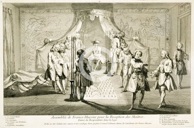 Assembly of Freemasons for the initiation of a Master, c1733. Creator: Unknown.