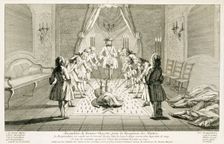 Assembly of Freemasons for the initiation of a master, c1733. Creator: Unknown