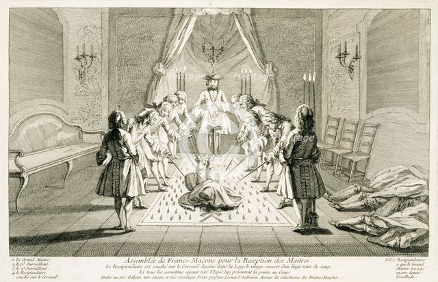 Assembly of Freemasons for the initiation of a master, c1733. Creator: Unknown.