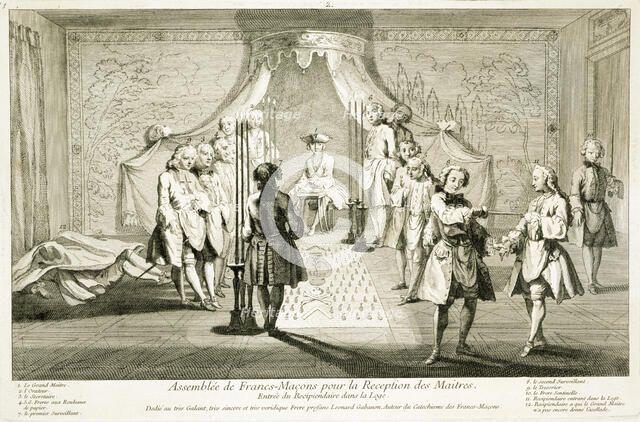 Assembly of Freemasons for the initiation of a Master, c1733. Artist: Unknown