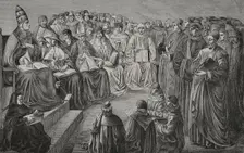 Assembly of prelates and doctors of the church held in Anagni, (Italy) in 1256, (1877). Creators: Etienne Huyot, Jules Jean Marie Joseph Huyot