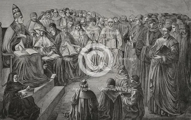 Assembly of prelates and doctors of the church held in Anagni, (Italy) in 1256, (1877). Creators: Etienne Huyot, Jules Jean Marie Joseph Huyot.