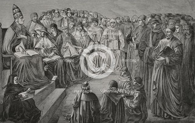 Assembly of prelates and doctors of the church held in Anagni, (Italy) in 1256, (1877). Creators: Etienne Huyot, Jules Jean Marie Joseph Huyot.