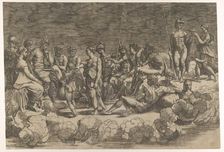 Assembly of the Gods after the ceiling composition in the Loggia di Psiche, Villa Farnesin..., 1527. Creator: Giovanni Jacopo Caraglio