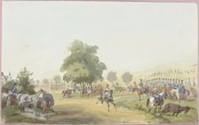 Assembly point for mounted soldiers, 19th century. Creator: Reinhold Braun