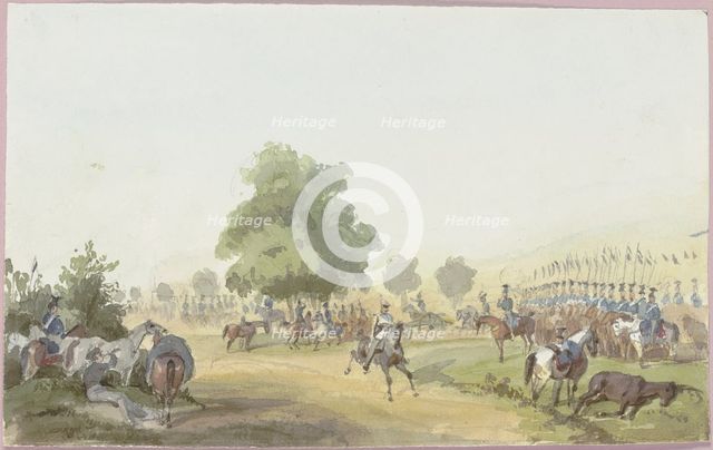 Assembly point for mounted soldiers, 19th century. Creator: Reinhold Braun.