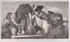 Asses Drinking, from "Illustrated London News", March 13, 1858. Creator: Henry Duff Linton