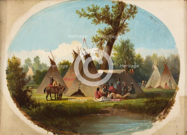 Assiniboin Encampment on the Upper Missouri, between 1860 and 1870. Creator: John Mix Stanley.