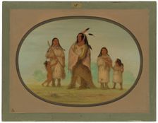 Assinneboine Warrior and His Family, 1861/1869. Creator: George Catlin