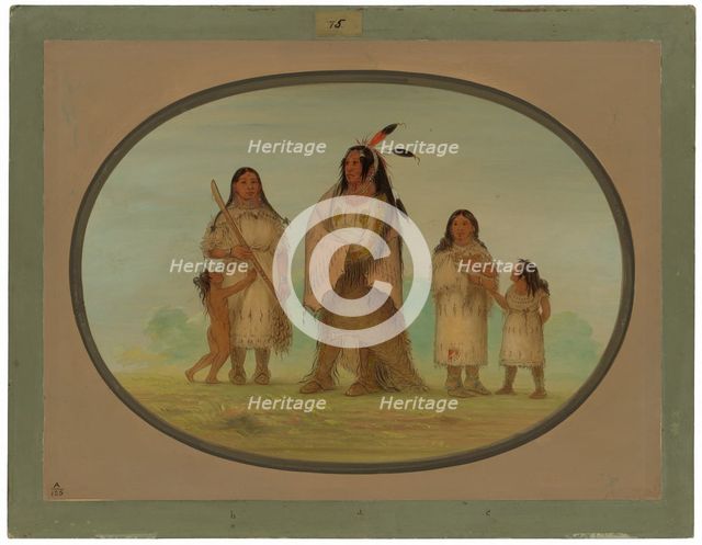 Assinneboine Warrior and His Family, 1861/1869. Creator: George Catlin.