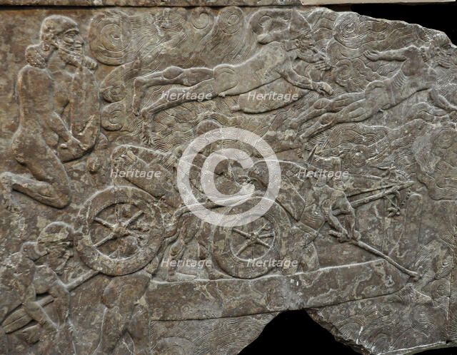 Assyrian army crosses a river, 885-860 BC. Creator: Assyrian Art.