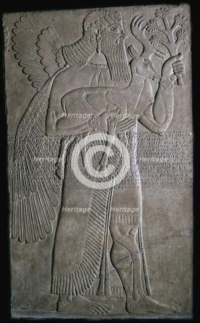 Assyrian relief of a winged figure, 9th century BC. Artist: Unknown
