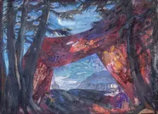 At a camp near the riverside. Stage design for the opera The Pskov Maiden by N.... 1932. Creator: Fyodor Fyodorovsky