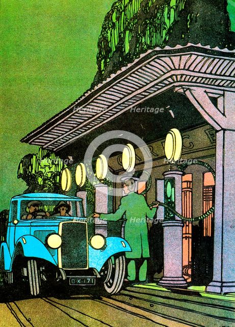 At a filling station, c1930.  Artist: Leslie Carr