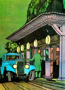 At a filling station, c1930. Artist: Leslie Carr