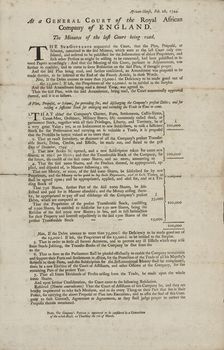 At a General Court of the Adventurers of the Royal African Company of England, 1744-02-28. Creator: Unknown