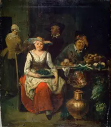 At a Greengrocer c1700-1730. Flemish painting Artist: Jan Baptist Lambrechts