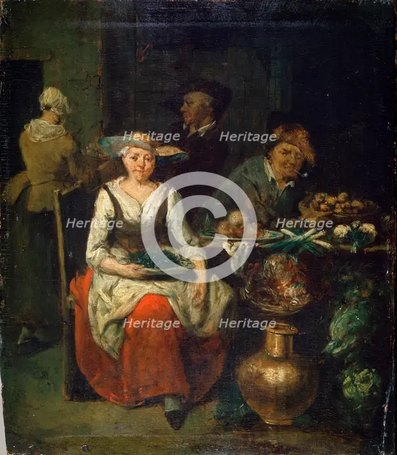 'At a Greengrocer', c1700-1730. Flemish painting Artist: Jan Baptist Lambrechts