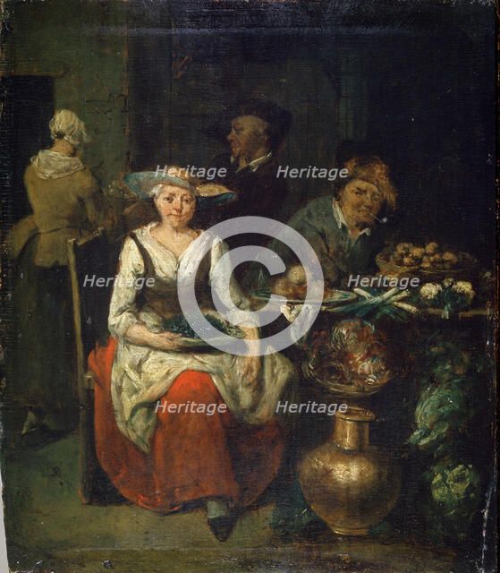 'At a Greengrocer', c1700-1730. Flemish painting Artist: Jan Baptist Lambrechts