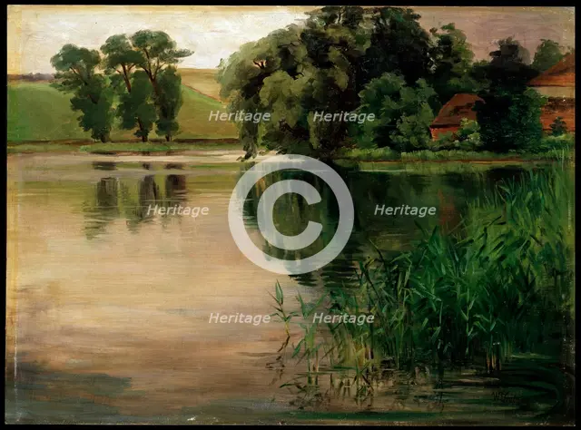 'At a Pond', c1870-1900. German painting. Artist: Heinrich Wilhelm Trubner