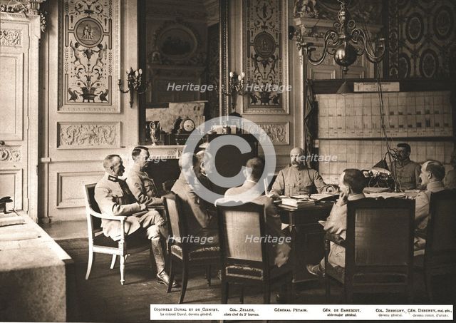 At Grand Quartier General; Daily briefing in the office of the General Commander-in-Chief.., 1917. Creator: Unknown.
