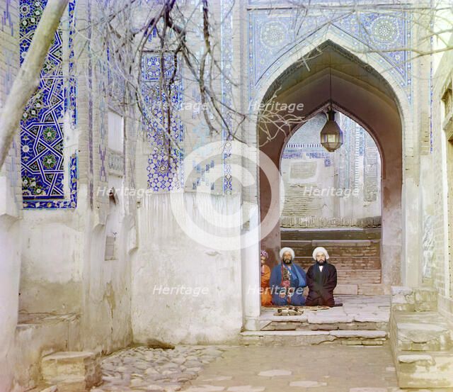 At entrance to upper chartak (canopy) of Shakh-i Zindeh, Samarkand, between 1905 and 1915. Creator: Sergey Mikhaylovich Prokudin-Gorsky.