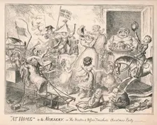 "At Home" in the Nursery, or The Masters and Misses Two Shoes Christmas Party 1835. Creator: Unknown