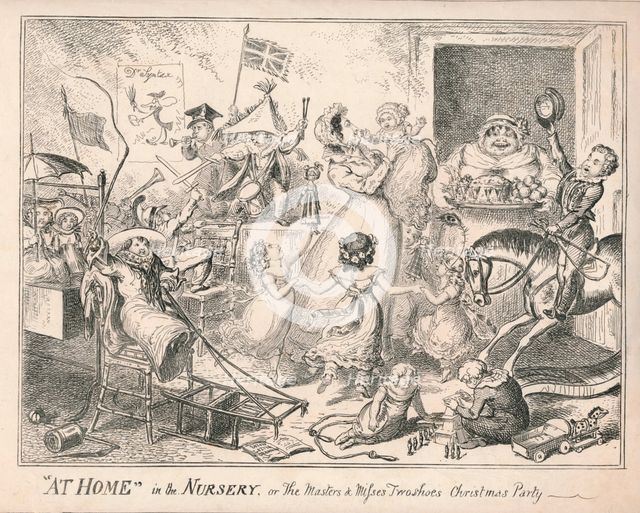 '"At Home" in the Nursery, or The Masters and Misses Two Shoes Christmas Party', 1835. Creator: Unknown.