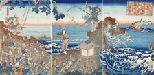 At Izu no Oshima, Chinzei Hachiro Tametomo Shoots an Enemy Warship with an Arrow, c1843