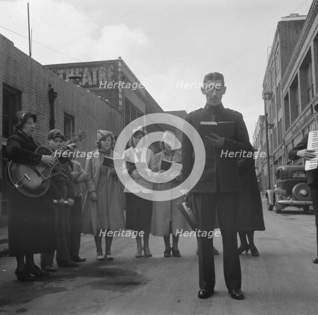 At Minna Street the army forms a semi-circle..., Salvation Army, San Francisco, CA, 1939. Creator: Dorothea Lange.
