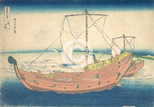 At Sea off Kazusa (Kazusa no kairo), from the series Thirty-six Views of Mount Fuji..., ca. 1830-32. Creator: Hokusai.