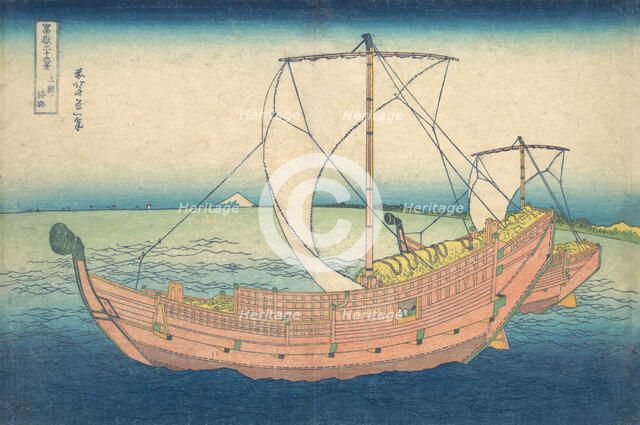 At Sea off Kazusa (Kazusa no kairo), from the series Thirty-six Views of Mount Fuji..., ca. 1830-32. Creator: Hokusai.