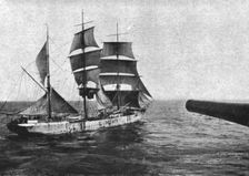 At sea; A sailboat is boarding: during the whole visit, the ship remains under the cannon..., 1917. Creator: Unknown