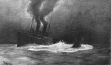 At sea; The English paddle steamer "Monas-Queen" crushes under its port ..., 1917. Creator: Henri Rudaux