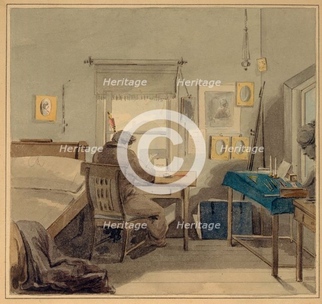 At work. In the Pavel Nashchokin House, 1824. Artist: Sokolov, Pyotr Fyodorovich (1791-1848)