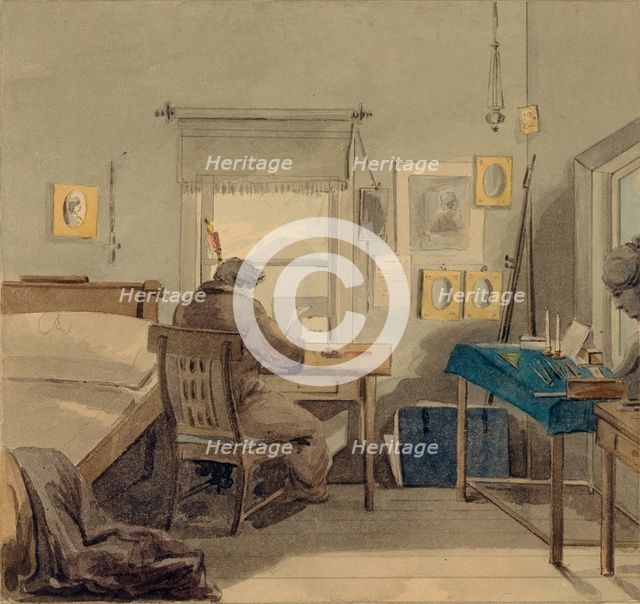 At work. In the Pavel Nashchokin House, 1824. Artist: Sokolov, Pyotr Fyodorovich (1791-1848)