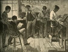 At Work in the Printing-Office 1881. Creator: Unknown